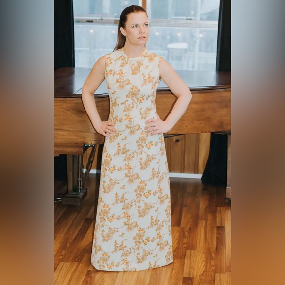 Vintage Nancy G beige/brown floral dress, size S/M - Picture 4 of 6